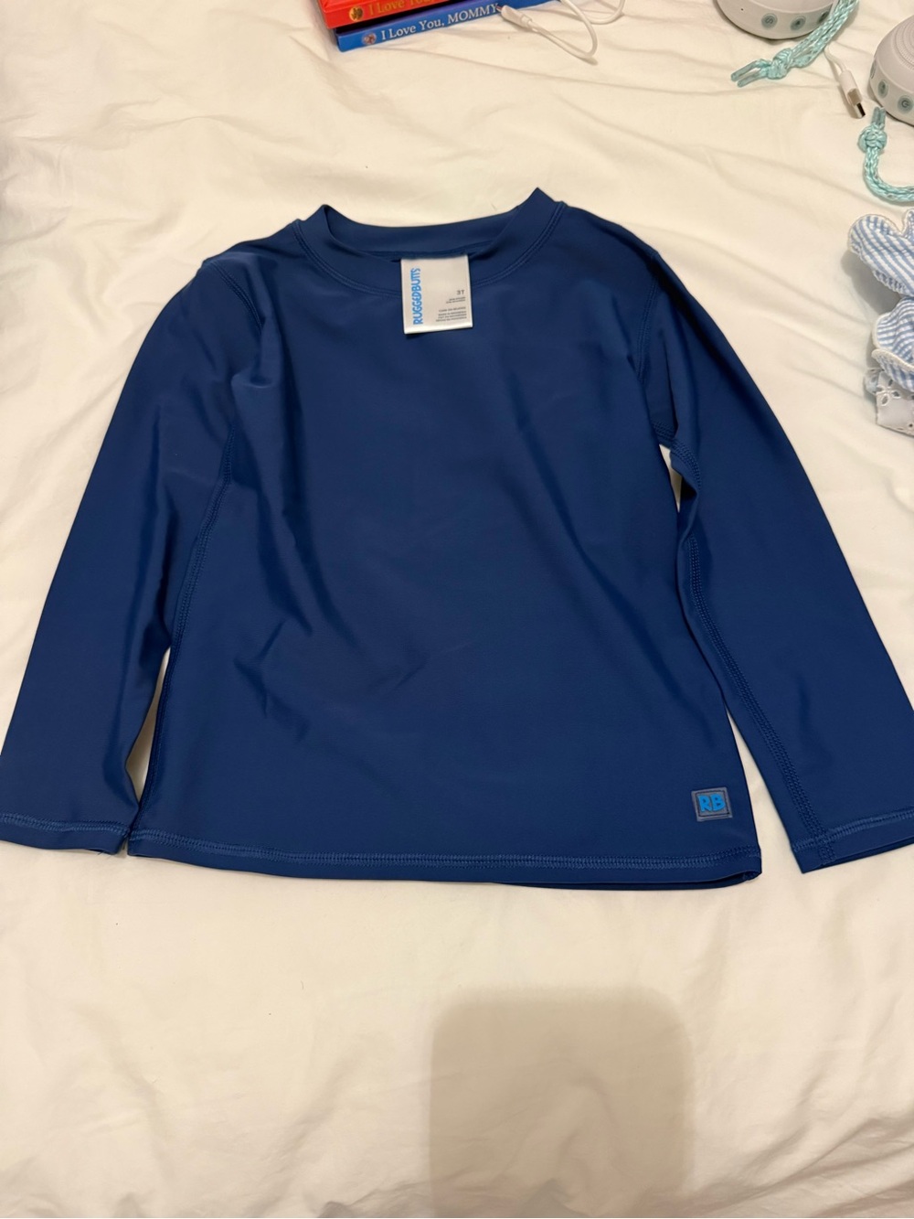 Ruffle Butts Kids Long-Sleeve Swim Rashguard in Navy Blue